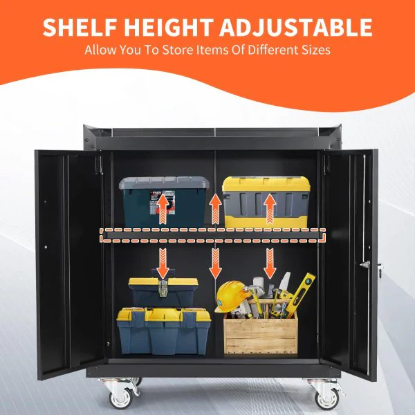 Garage Storage Cabinet with Wheels, 2 Door Tool Cabinet with Adjustable Shelves, Metal Lockable Tool Cabinet, Rolling Tool Chest for Home, 34 H x 30.3 L x 18 W, Assembly Required - Levo Sportswear