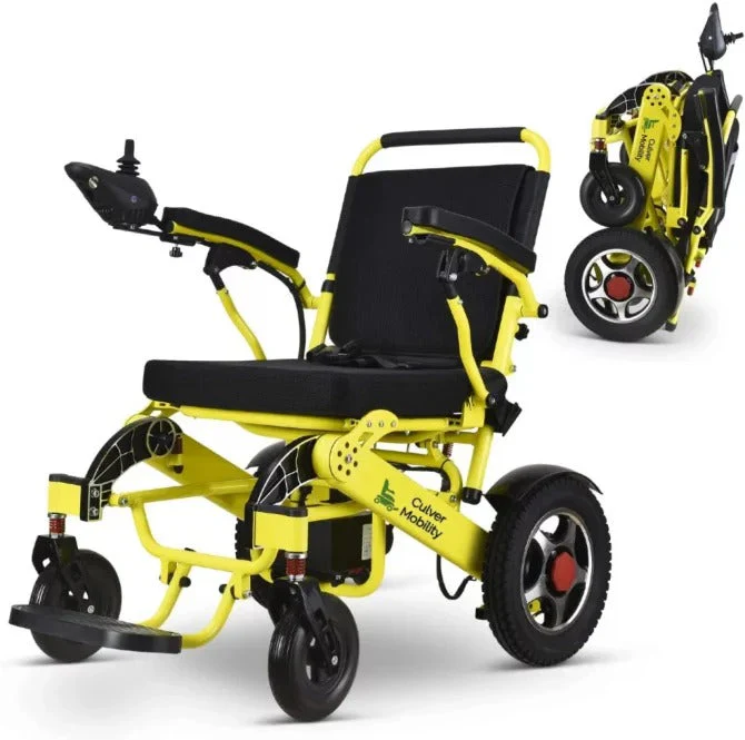 Culver Mobility Electric Power Wheelchair Scooter Fold Lightweight Folding Safe Electric Wheelchair Motorized FDA Approved Aviation Travel (Free Wheelchair RAMP Gift) (Silver-17.5 inc) - Levo Sportswear