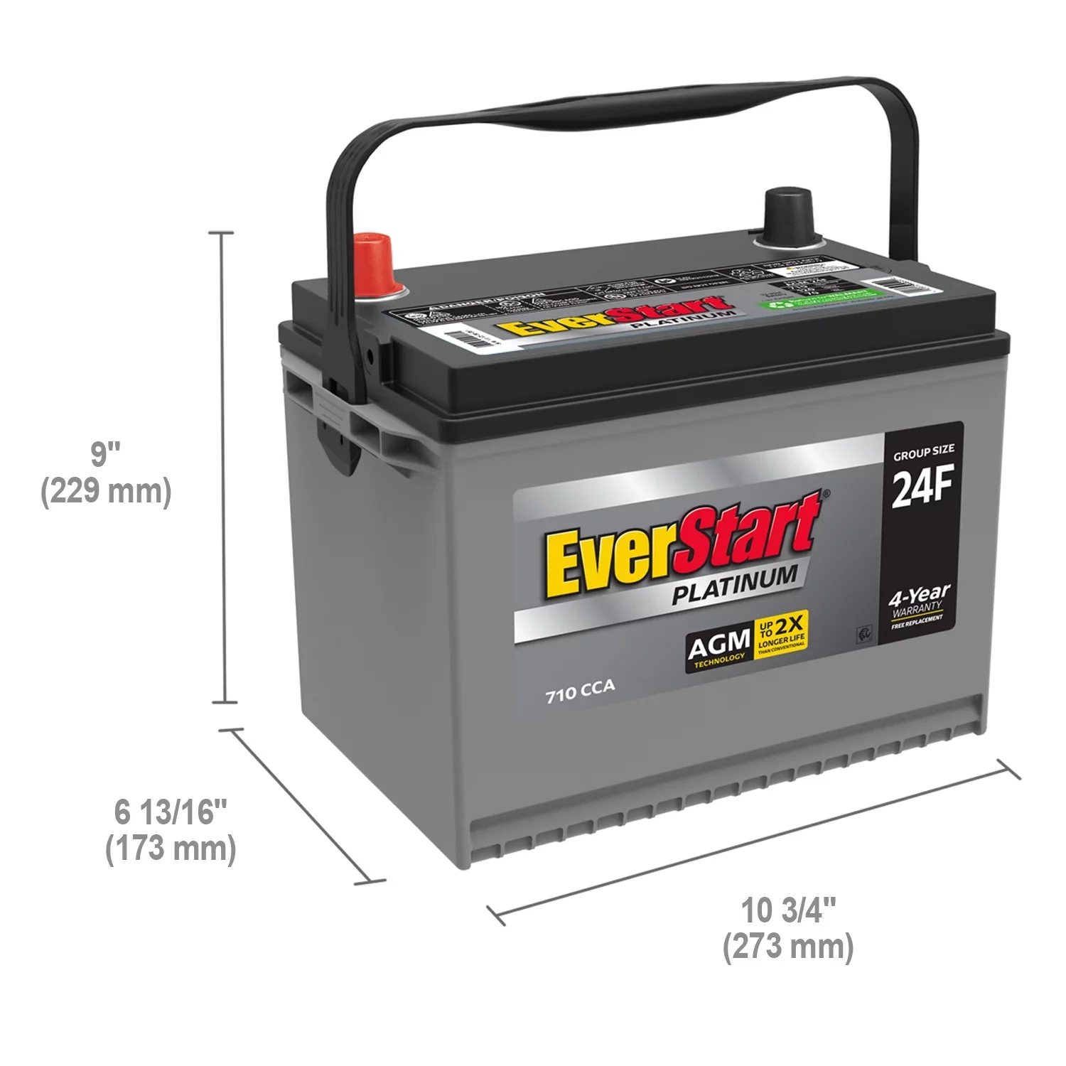 EverStart Platinum AGM Automotive Battery, Group Size 24F 12 Volt, 750 CCA - MadeInUSA - Levo Sportswear
