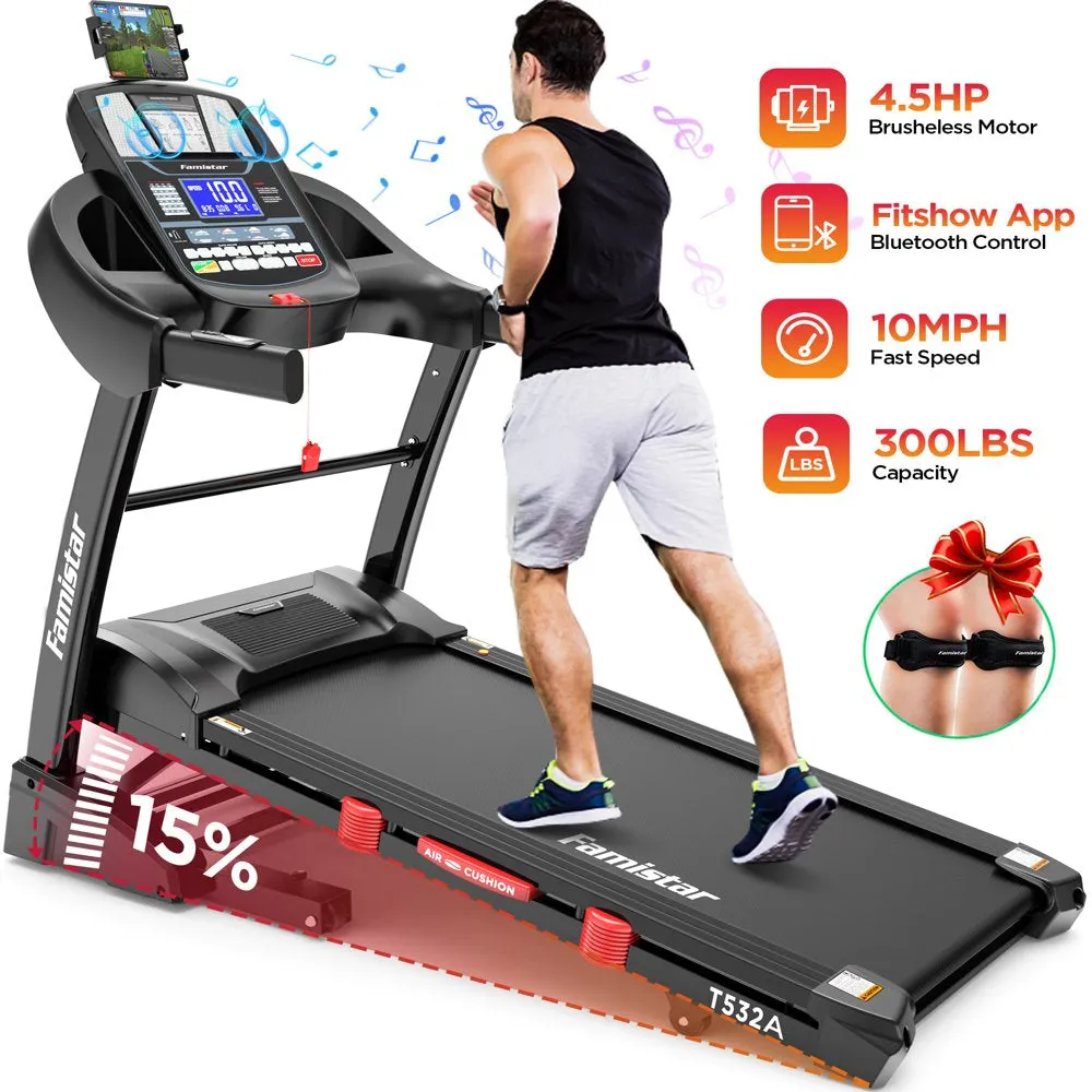 Famistar Folding Treadmill for Home with 15 Levels Auto Incline, 300LB Capcity, 10MPH Fast Speed Controls - Levo Sportswear