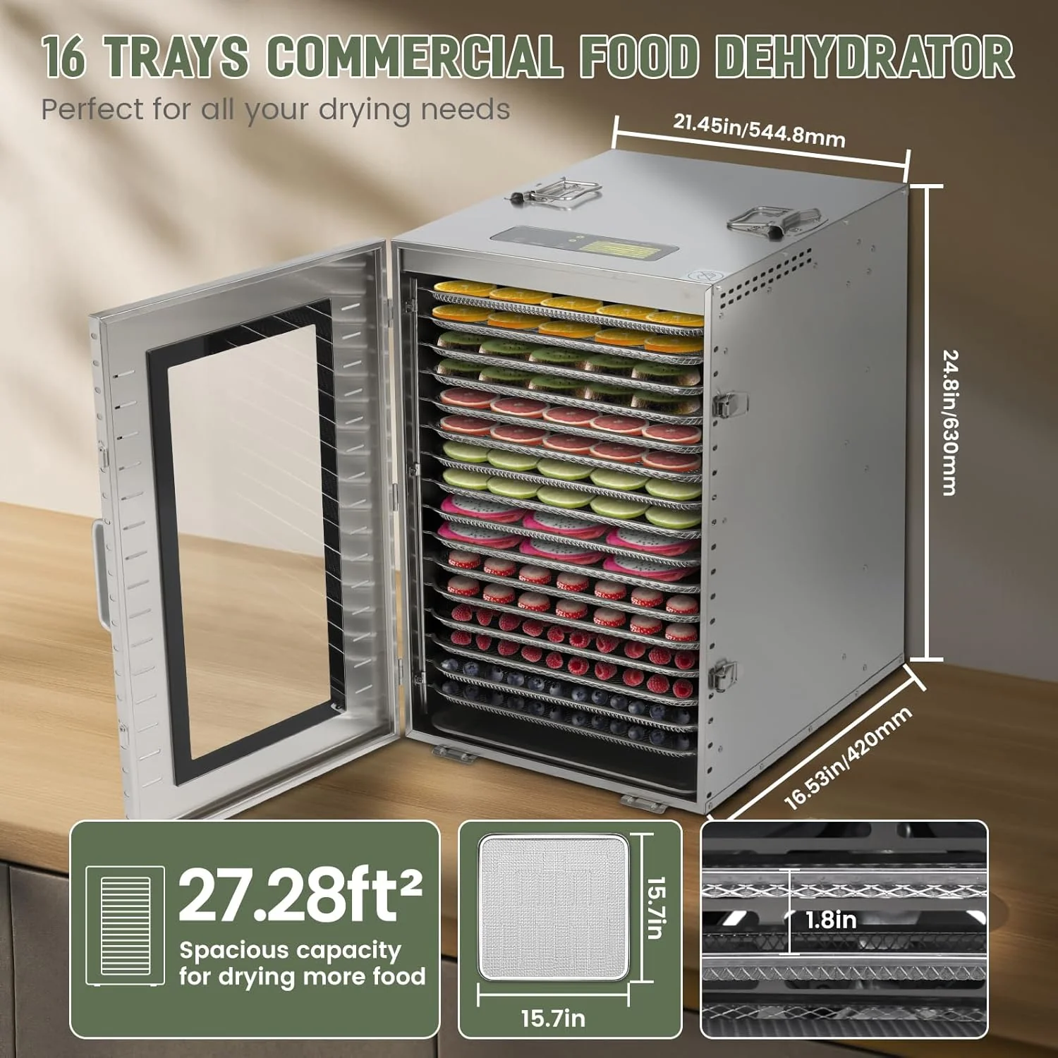 Commercial Food Dehydrator 16 Trays 1500W 70-190��F Large - Levo Sportswear
