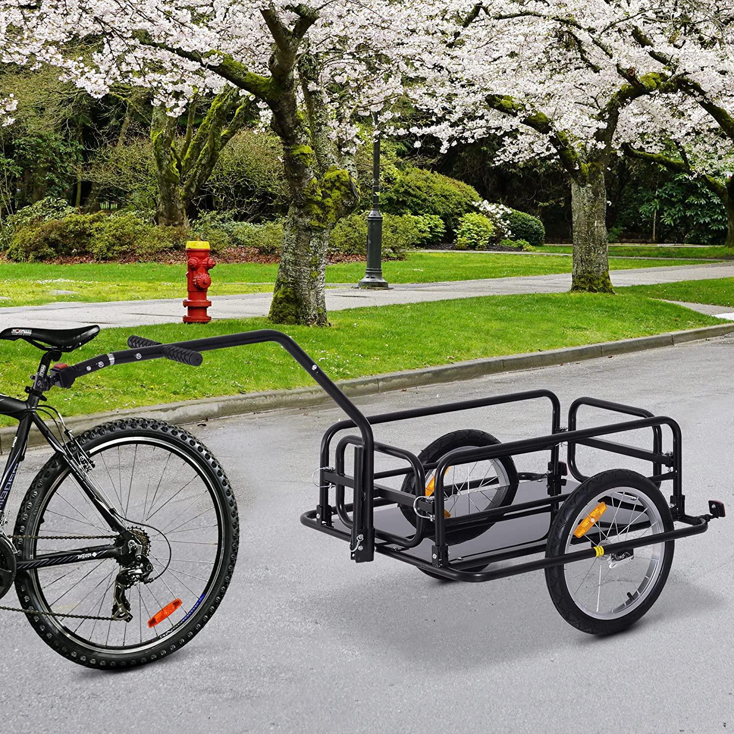 Foldable Bike Cargo Trailer, 80lbs Capacity, 16′′ Wheels, Black, with Hitch - Levo Sportswear