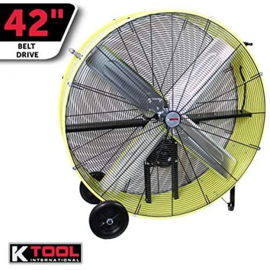 K Tool International 42′′ Belt Drive Drum Fan; Industrial, Garage, Shop, High Speed 2-Speed, Durable, Cut-Off Protection, Easy Mobility Rubber Wheels; SAFETY YELLOW KTI77743 - Levo Sportswear