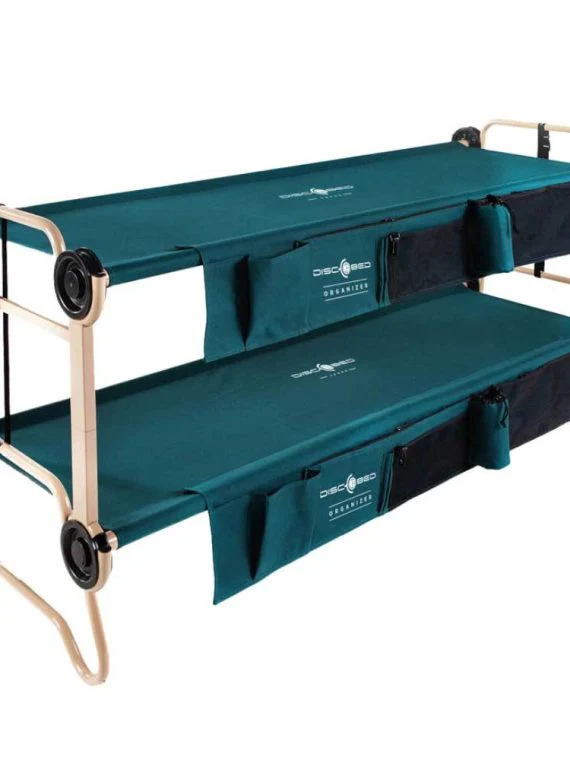 Disc-O-Bed Large Cam-O-Bunk Benchable Double Cot with Storage Organizers, Green - Levo Sportswear