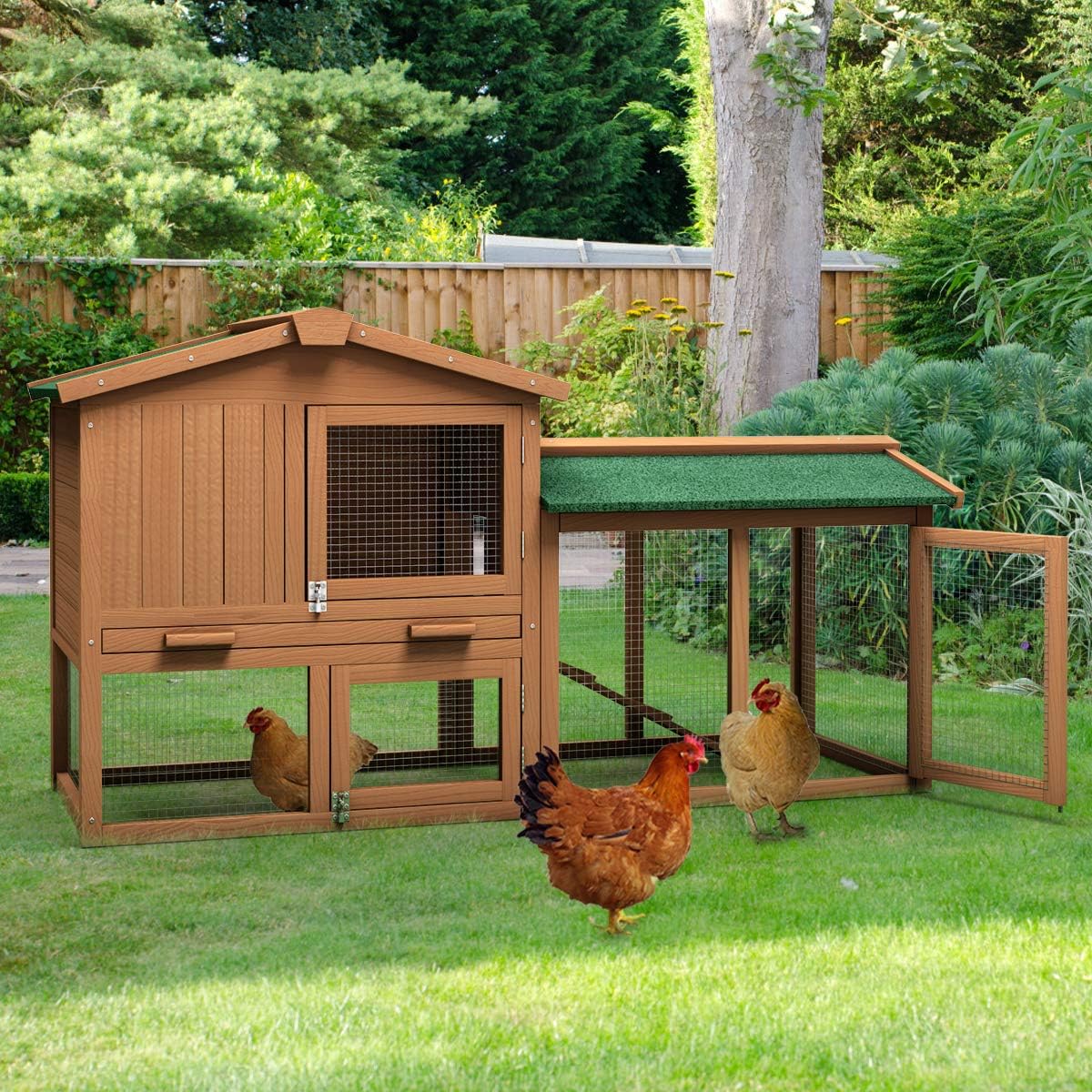Large chicken coop, wooden hen house, outdoor backyard rabbit cage with ventilation door, detachable tray and slope, chicken nesting box (58 inches) (58 inches long x 21 inches wide x 34 inches high) - Levo Sportswear