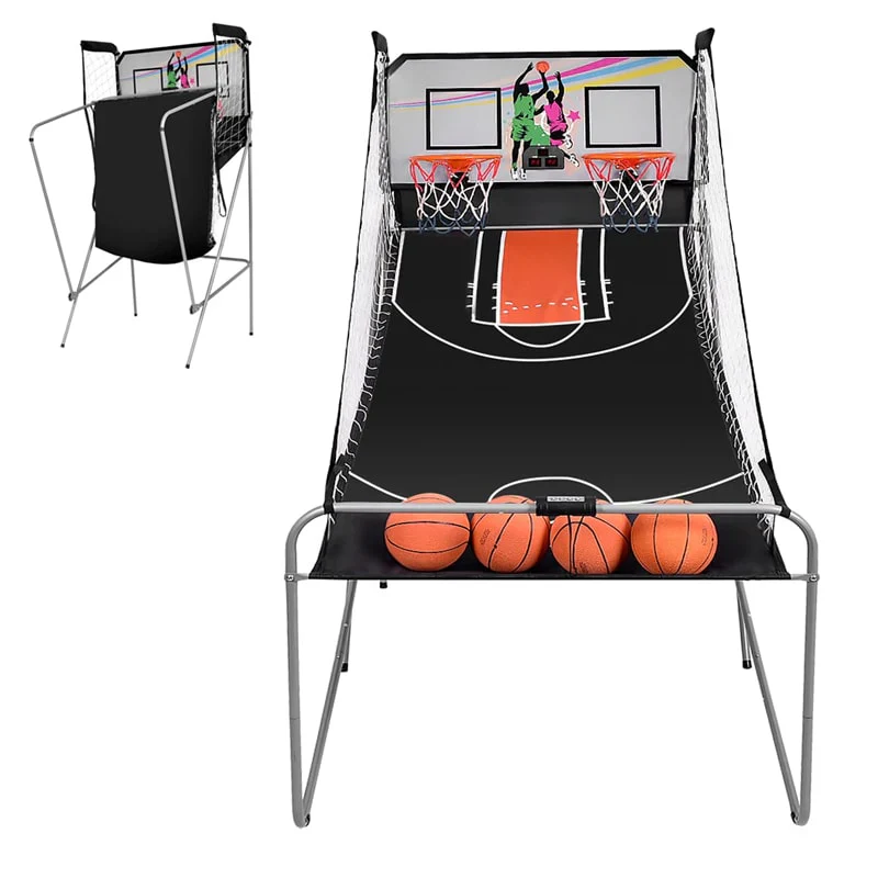 Foldable Indoor Basketball Arcade Game with 4 Balls Electronic Double Shot LED Scoring System for Kids Adults - Levo Sportswear