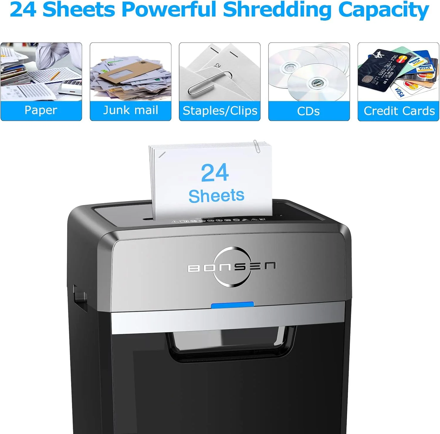 Heavy Duty Paper Shredder, 24-Sheet Cross-Cut Shredder, 40-Min Continuous Running Time, Commercial Grade Shredder for Office, 9-Gallon Big Basket, 55dB Super Quiet, P-4 High Security (S3105) - Levo Sportswear