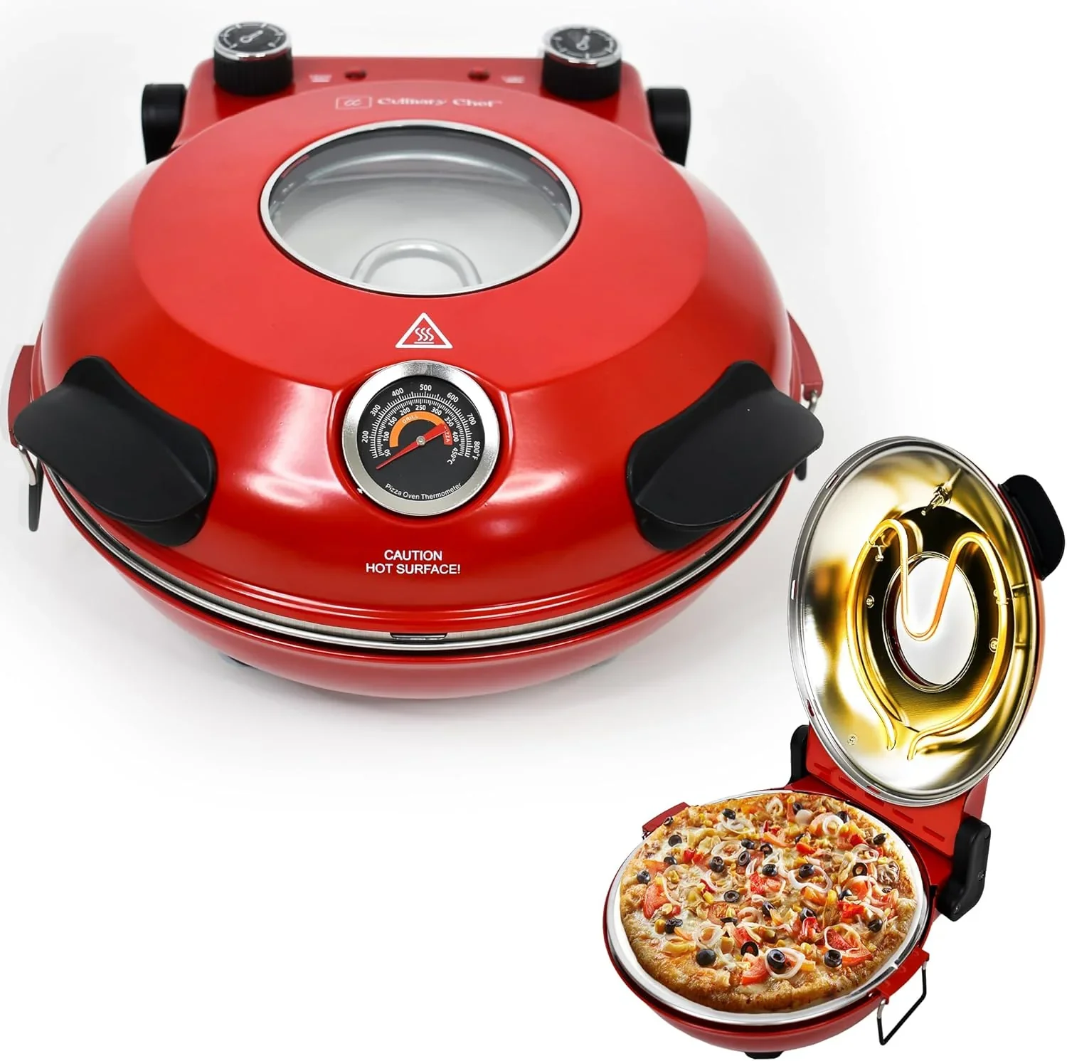 Electric Pizza Oven with Ceramic Stone, Viewing Window, Adjustable Heat Control, Timer and 1200W Baking Power, DIY Homemade Pizzeria, Large 12�� Pie Capacity (Black) - Levo Sportswear