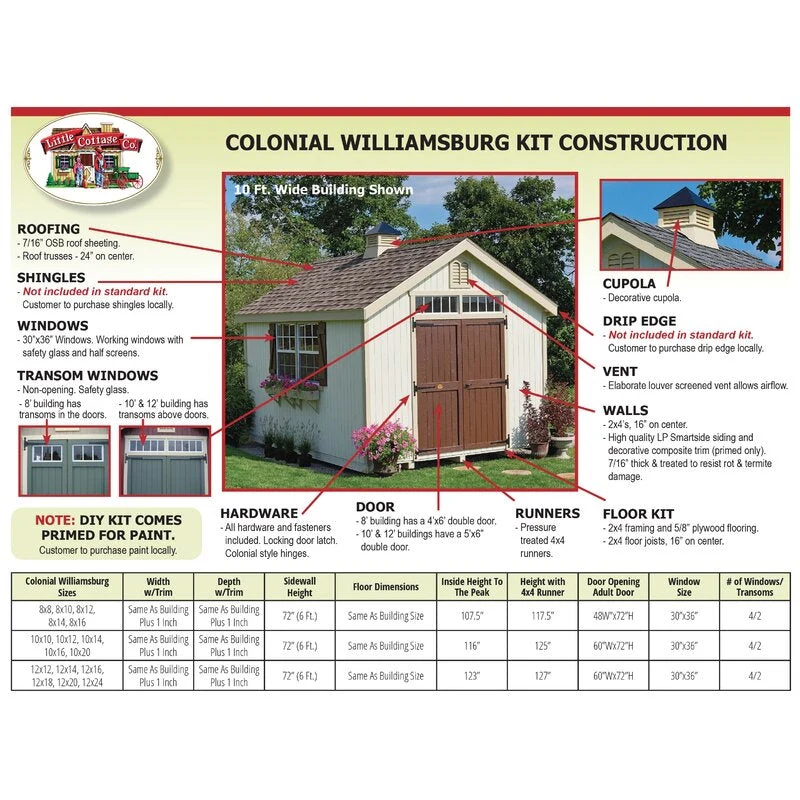 Colonial Williamsburg 10 ft. W x 16 ft. D Solid and Manufactured Wood Storage Shed - Levo Sportswear
