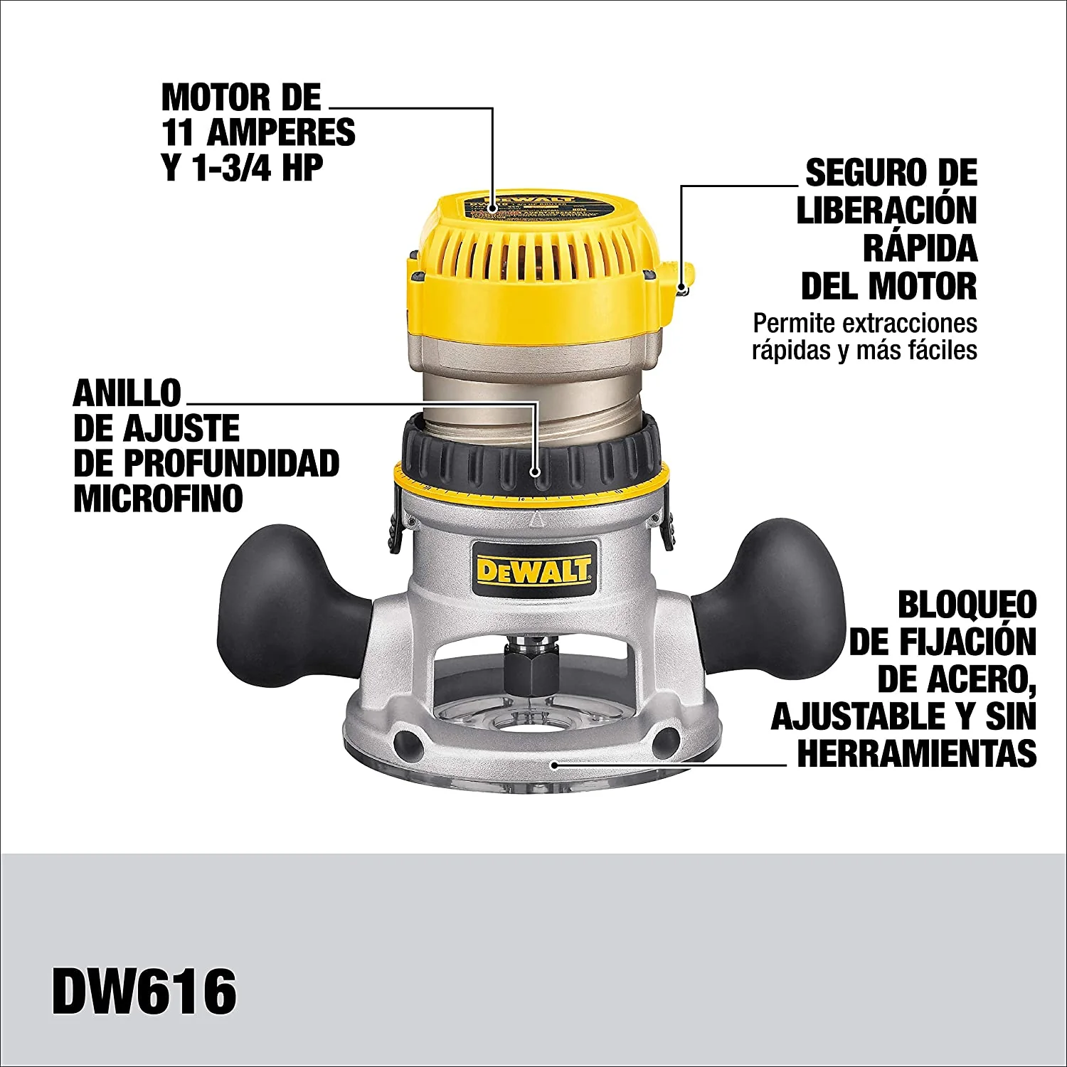 DEWALT Router, Fixed Base, 1-3/4-HP (DW616) , Yellow - Levo Sportswear