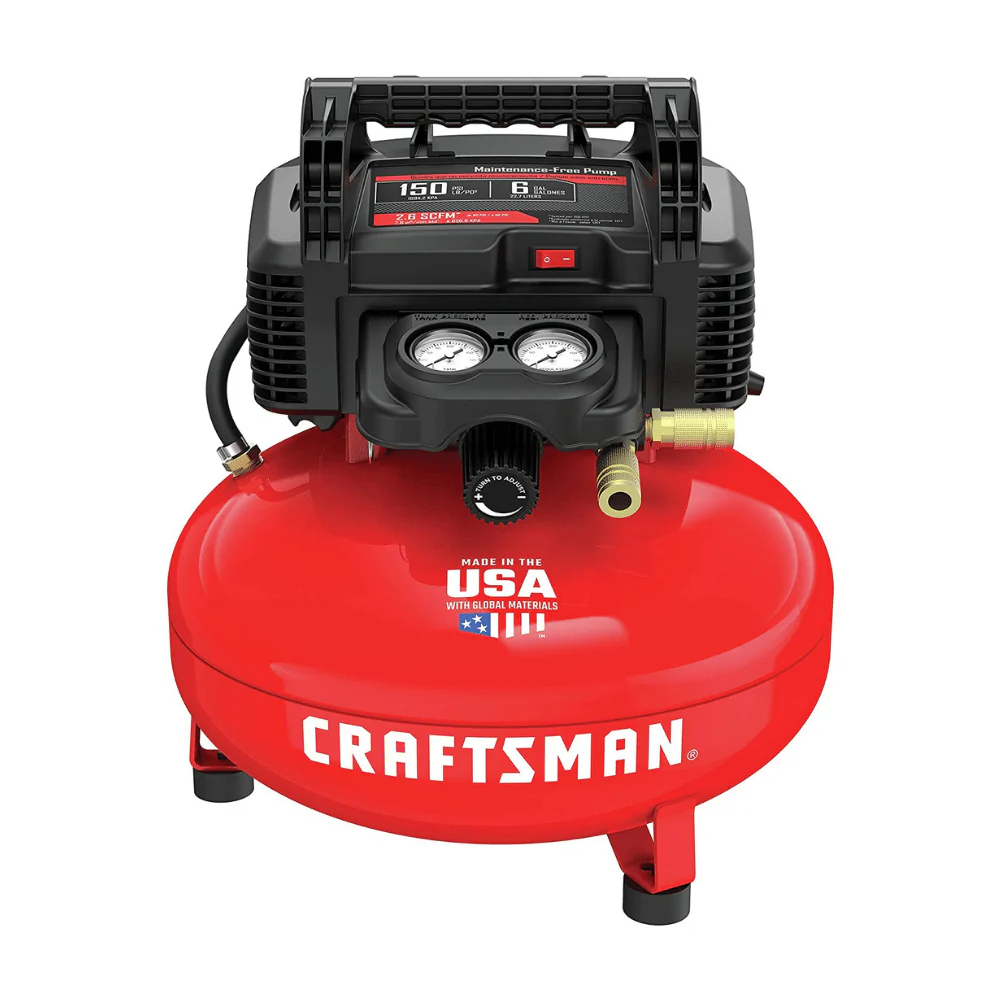 Craftsman 6 Gallon Pancake Air Compressor, Oil-Free, 150 PSI, Portable with Accessory Kit - Levo Sportswear