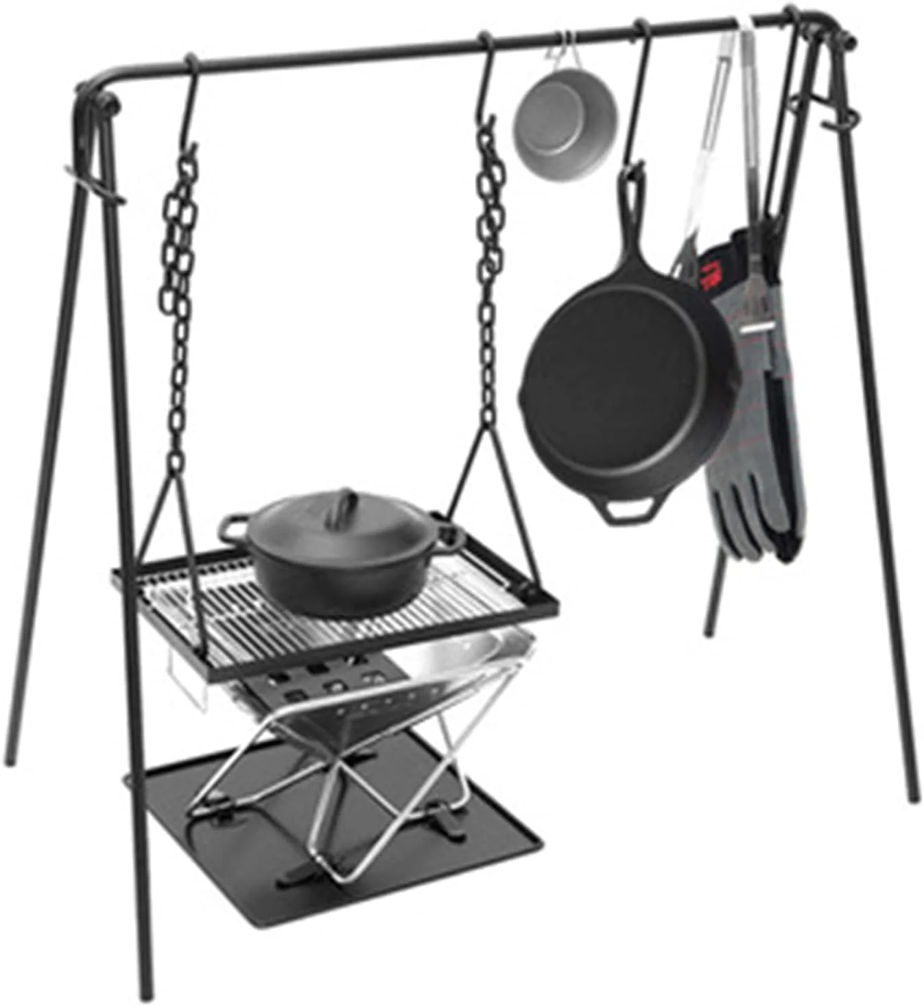 Grill Swing Campfire Cooking Stand BBQ Grill With Hooks & Accessories Bag For Outdoor Picnic Cookware & Dutch Ove (Color : Black, Size : 90x57x87cm) (Black 90x57x87cm) - Levo Sportswear