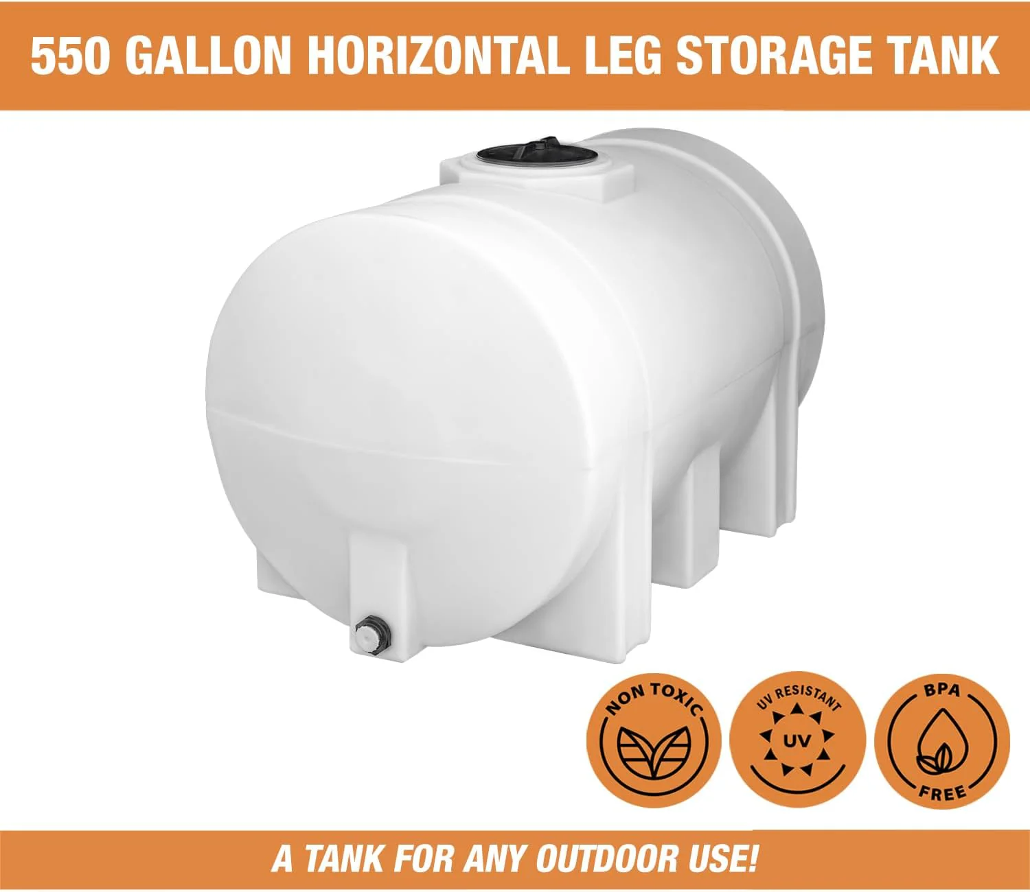 Horizontal Polyethylene Reservoir Water Tank with Legs, 550 Gallon, Made in the USA, Poly Tank for Water and Non-Flammable Liquids, Rust and Corrosion Proof - Levo Sportswear