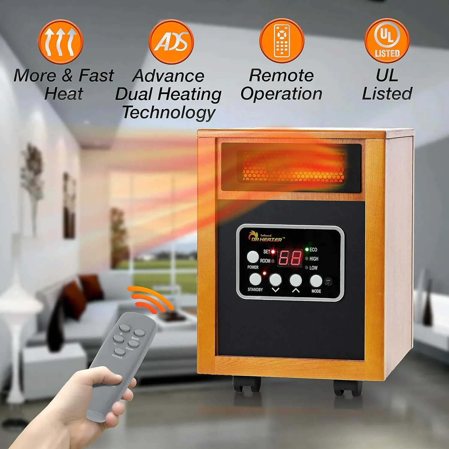 Dr Infrared Heater Portable Space Heater, Original, 1500-Watt, Cherry (Pack of 1) - Levo Sportswear
