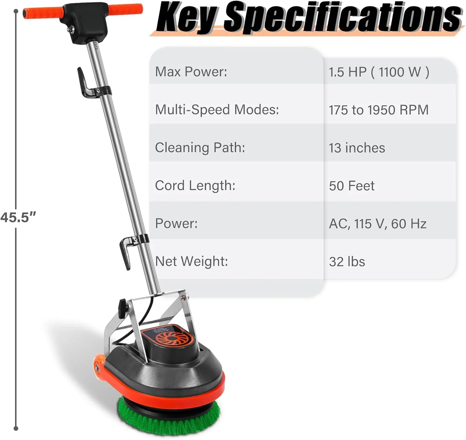 Commercial Floor Scrubber Machine with Brushes and Pads, Heavy Duty Floor Buffer Polisher and Cleaner- Deep Cleaning Tile and Grout, Hardwood Floors and Carpets without Getting on Hands and Knees - Levo Sportswear
