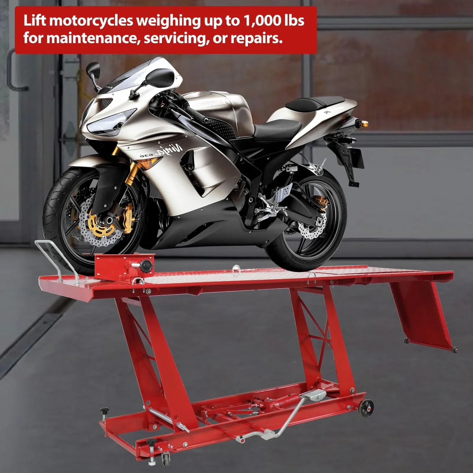 Garvee Hydraulic Motorcycle Lift - 1000lbs Capacity, Lift Hoist, Jack Stand, for Mechanics, Workshops, Homes - Levo Sportswear