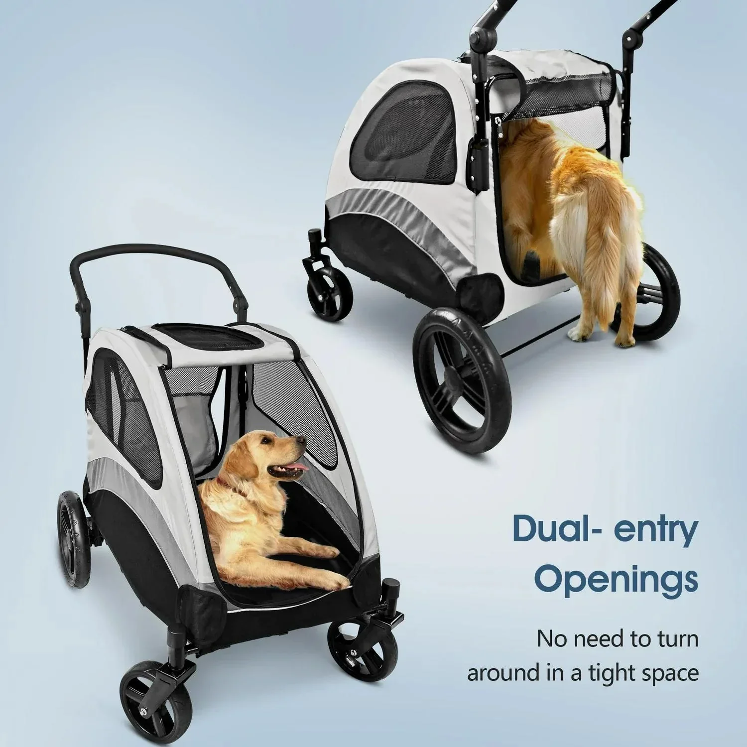 Foldable Pet Stroller for Large or 2 Dogs Cats Jogger Wagon with 4 Wheels - Levo Sportswear