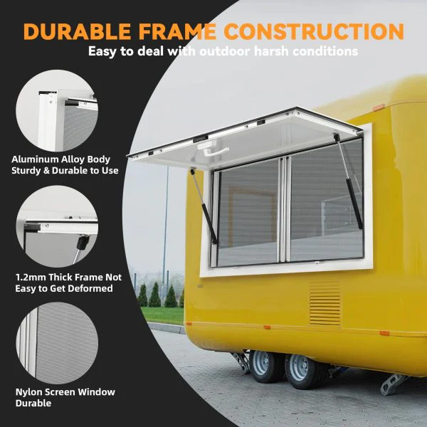 Concession Window 36W x 36H Aluminum Alloy Food Truck Service Window with Sliding Screens & Awning Door, Hydraulic Lift, Locking Mechanism, Versatile for Catering - Levo Sportswear