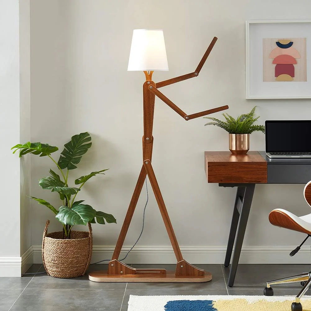 Cool-toned tall floor lamp, decorative reading lamp, standing wooden arm lamp, wooden lighting products, suitable for corners, children's rooms, boys' and girls' bedrooms, living rooms, home decoration, offices, country-style homes - with LED bulbs ( - Levo Sportswear