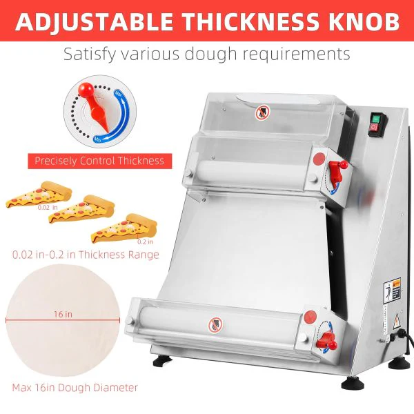 Commercial Pizza Dough Roller Sheeter, Max 16, Automatic 370W Electric Pizza Dough Roller, Stainless Steel, Suitable for Noodle, Pizza Bread and Pasta Maker Equipment - Levo Sportswear