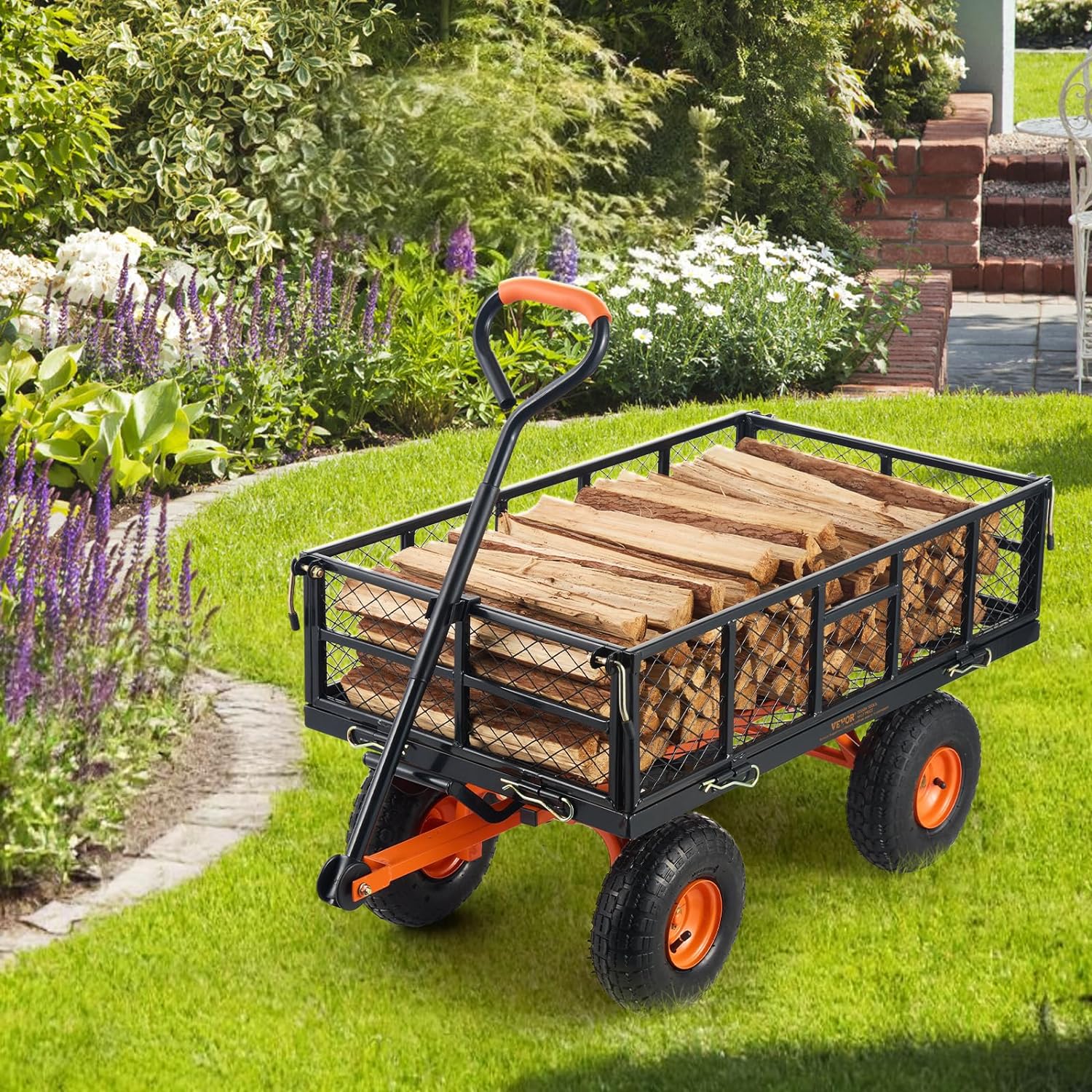 Garden Dump Cart, Heavy Duty Garden Wagon Yard Dump Wagon with Removable Sides, Convert to Flatbed, Utility Liner, 10in All Terrain Wheels - Levo Sportswear