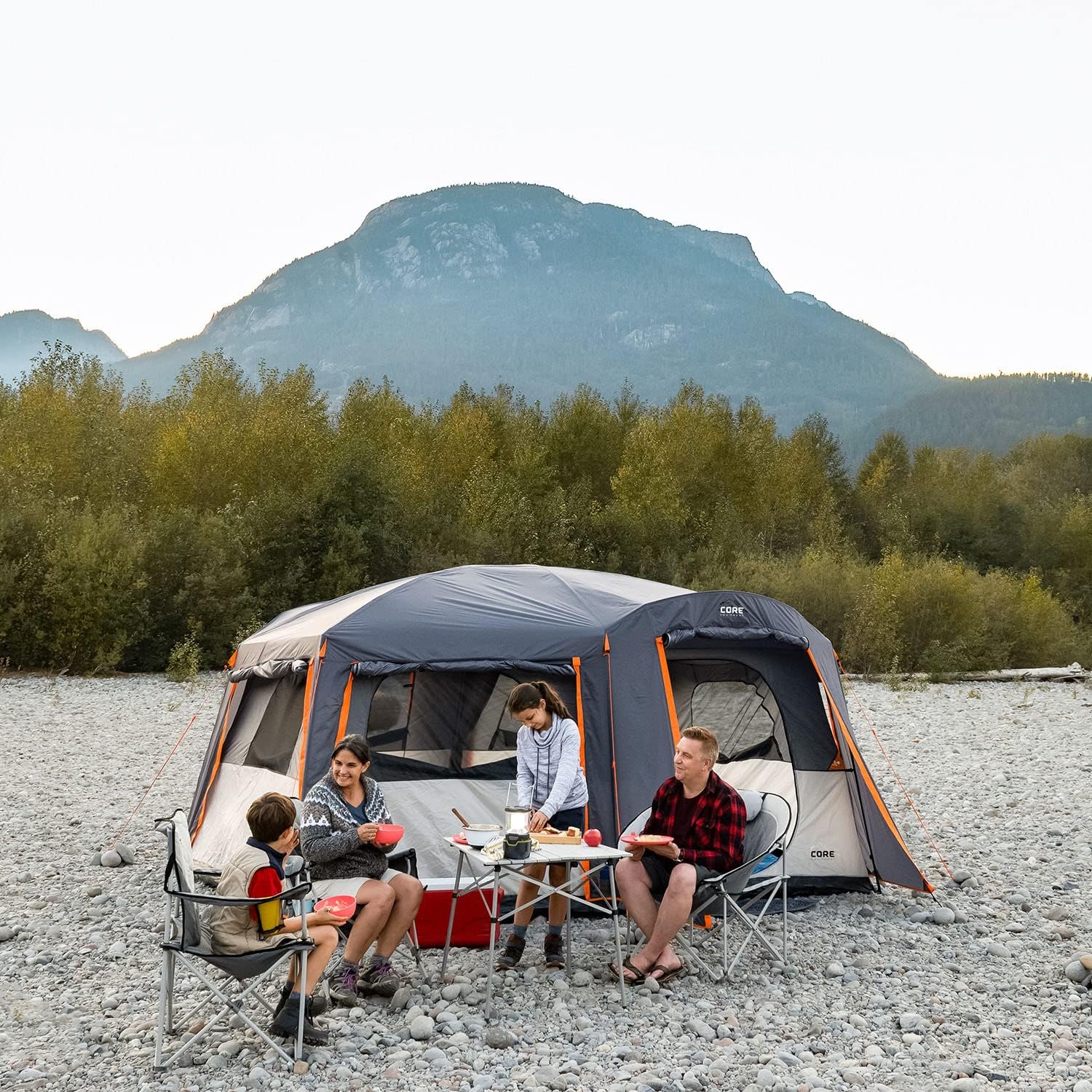 CORE Straight Wall Cabin Tents | 10 Person / 11 Person / 12 Person Large Multi Room Family Tents for Car Camping & Outdoor Adventures - Levo Sportswear