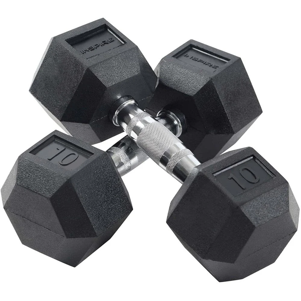 Inspire Fitness 210 lb. (5-30 lb.) Rubber Dumbbell Set with 6 pair Vertical Rack - Levo Sportswear