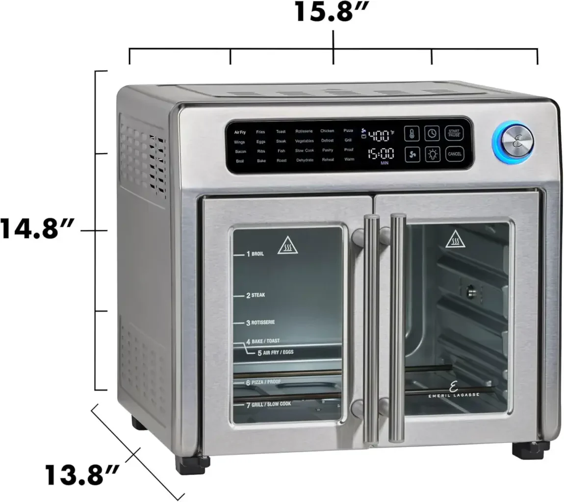Emeril Lagasse 26 QT Extra Large Air Fryer, Convection Toaster Oven with French Doors, Stainless Steel - Levo Sportswear