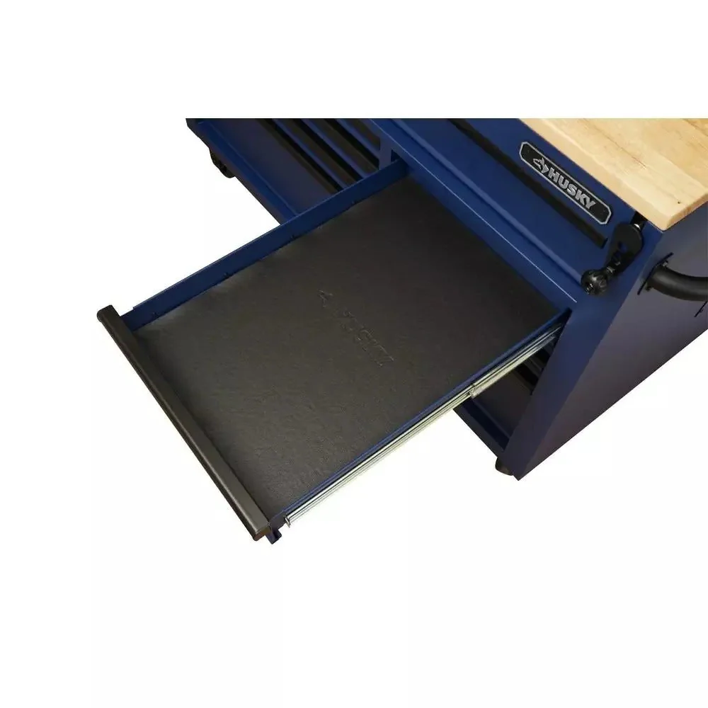 Heavy-Duty 52 in. 9-Drawer Mobile Workbench with Adjustable-Height Solid Wood Top in Matte Blue - Levo Sportswear