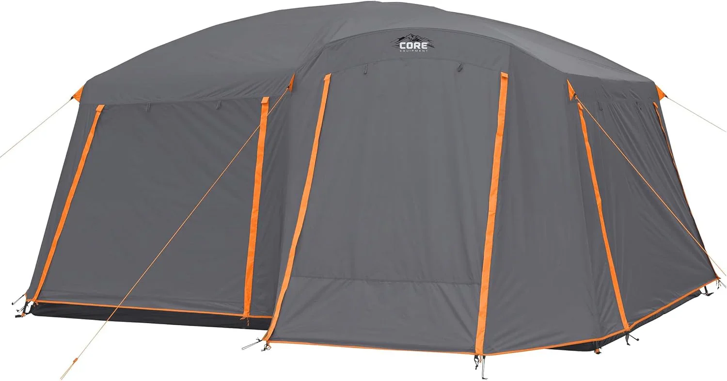 CORE Straight Wall Cabin Tents | 10 Person / 11 Person / 12 Person Large Multi Room Family Tents for Car Camping & Outdoor Adventures - Levo Sportswear