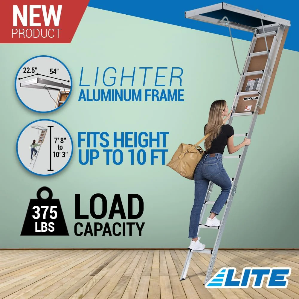 LITE 10ft Aluminum Attic Ladder, 375lb Capacity, Type IAA - Levo Sportswear