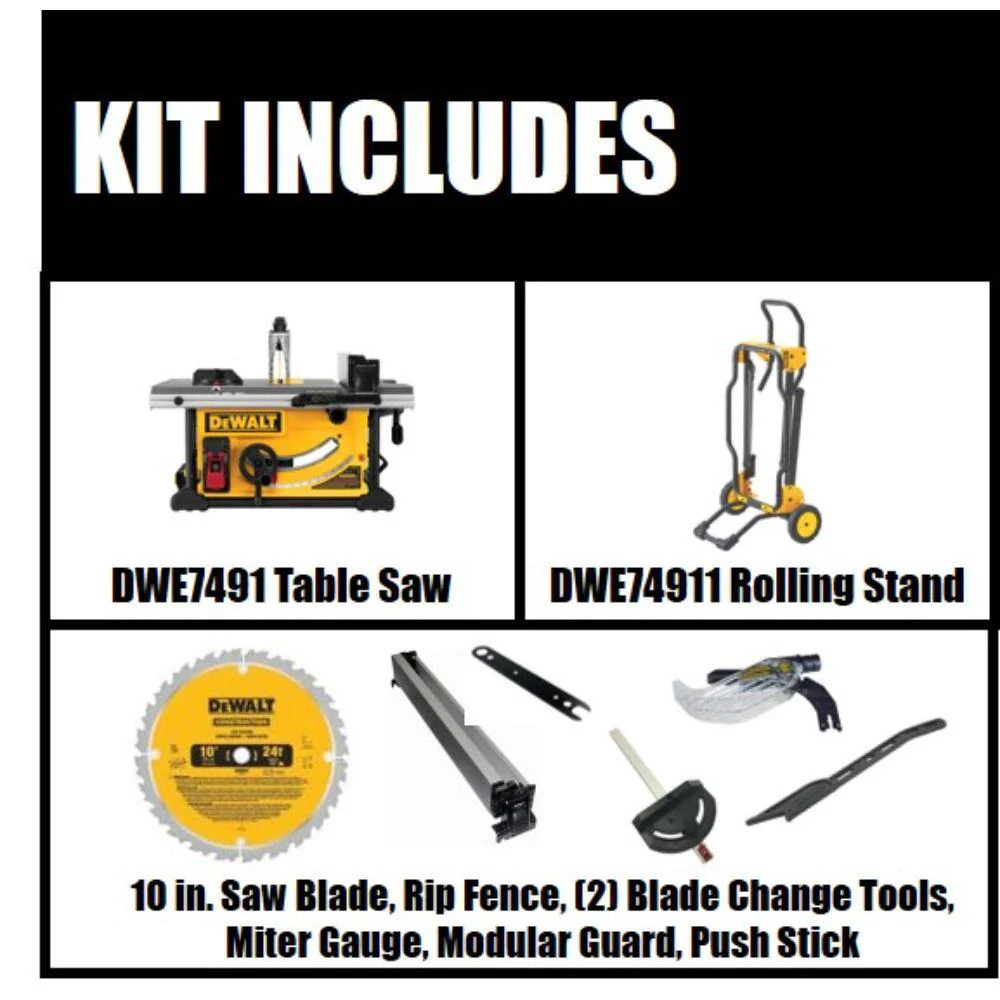 DW 15 Amp Corded 10 in. Job Site Table Saw with Rolling Stand DWE7491RS - Levo Sportswear