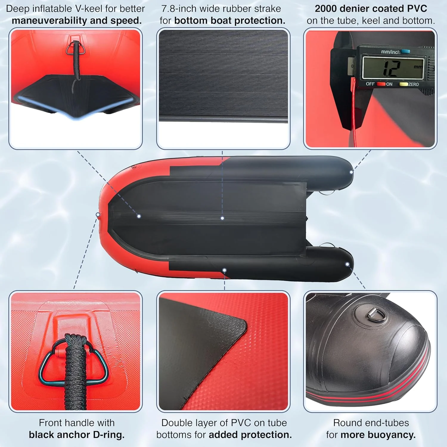 Inflatable Boat | Yacht Dinghy Tender Raft | Multi Person Fishing Boat | Aluminum Floor Oars | Fishing Rod Holders | Heavy-Duty PVC | 2024 Model | - Levo Sportswear