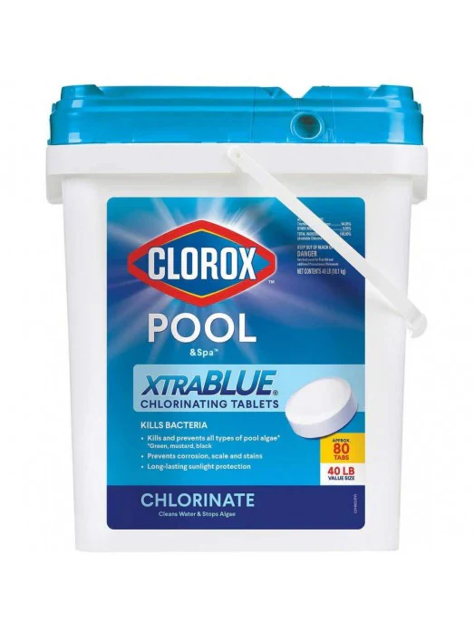 Clorox Xtra Blue 40 Pound 80 Tab Pool and Spa 3 Inch Long Lasting Chlorinating Tablets - Levo Sportswear