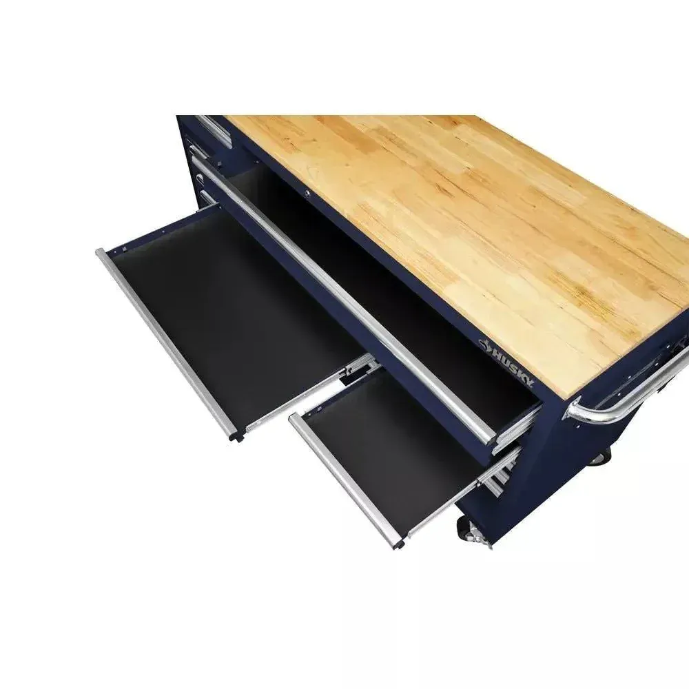 Husky 72 in. 18-Drawer Mobile Workbench with Solid Wood Top in Gloss Blue - Levo Sportswear