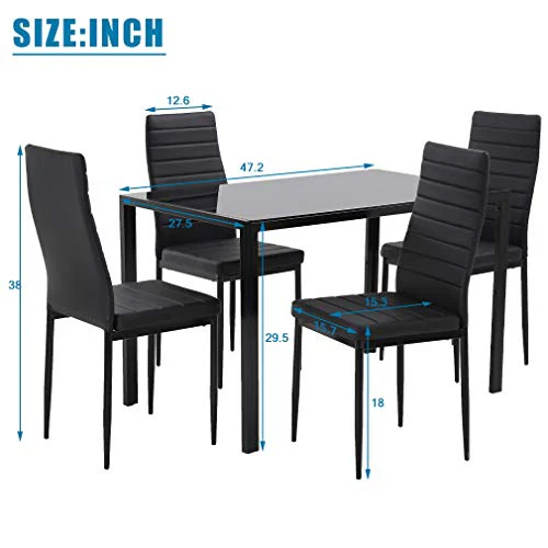 FDW Dining Table Set Glass Dining Room Table Set for Small Spaces Kitchen Table and Chairs for 4 - Levo Sportswear