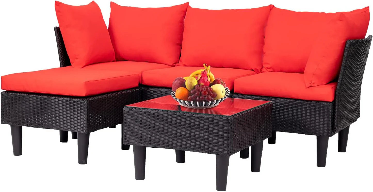 FDW Patio Furniture Set 4 Pieces Outdoor Rattan Chair Wicker Sofa Garden Conversation Bistro Sets for Yard,Pool or Backyard - Levo Sportswear